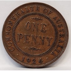 AUSTRALIA 1924 . ONE 1 PENNY . VARIETY . DIE CRACKS IN LEGEND